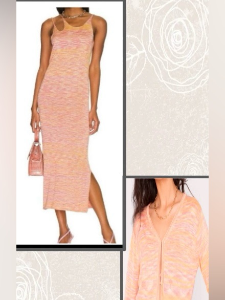 2 Piece Set Callahan Knit Cut Out Bodycon Midi Dress& Cardi /Mango-Pink: S